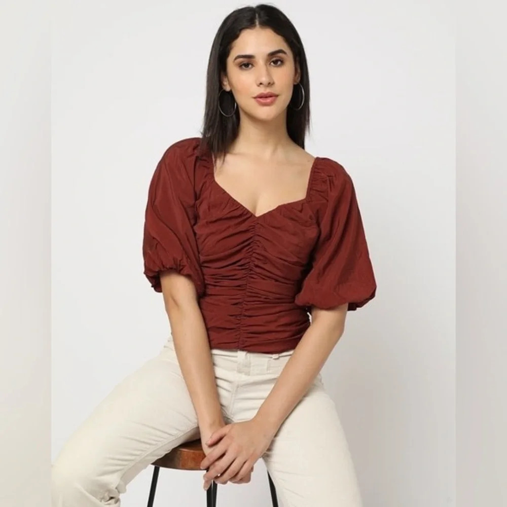 Gap Puff Sleeve Ruched Top NWT size Small - Picture 3 of 11